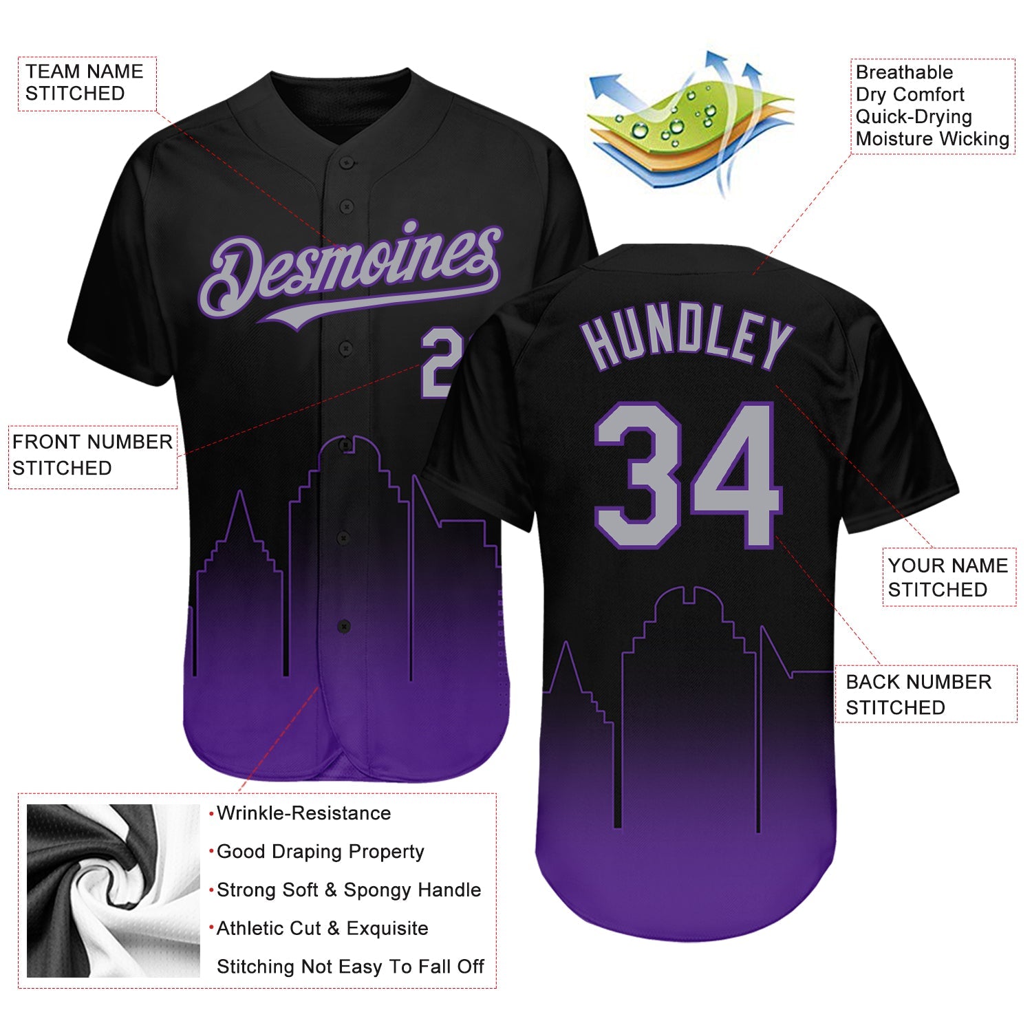 Custom Black Gray-Purple 3D Sacramento City Edition Fade Fashion Authentic Baseball Jersey view 3