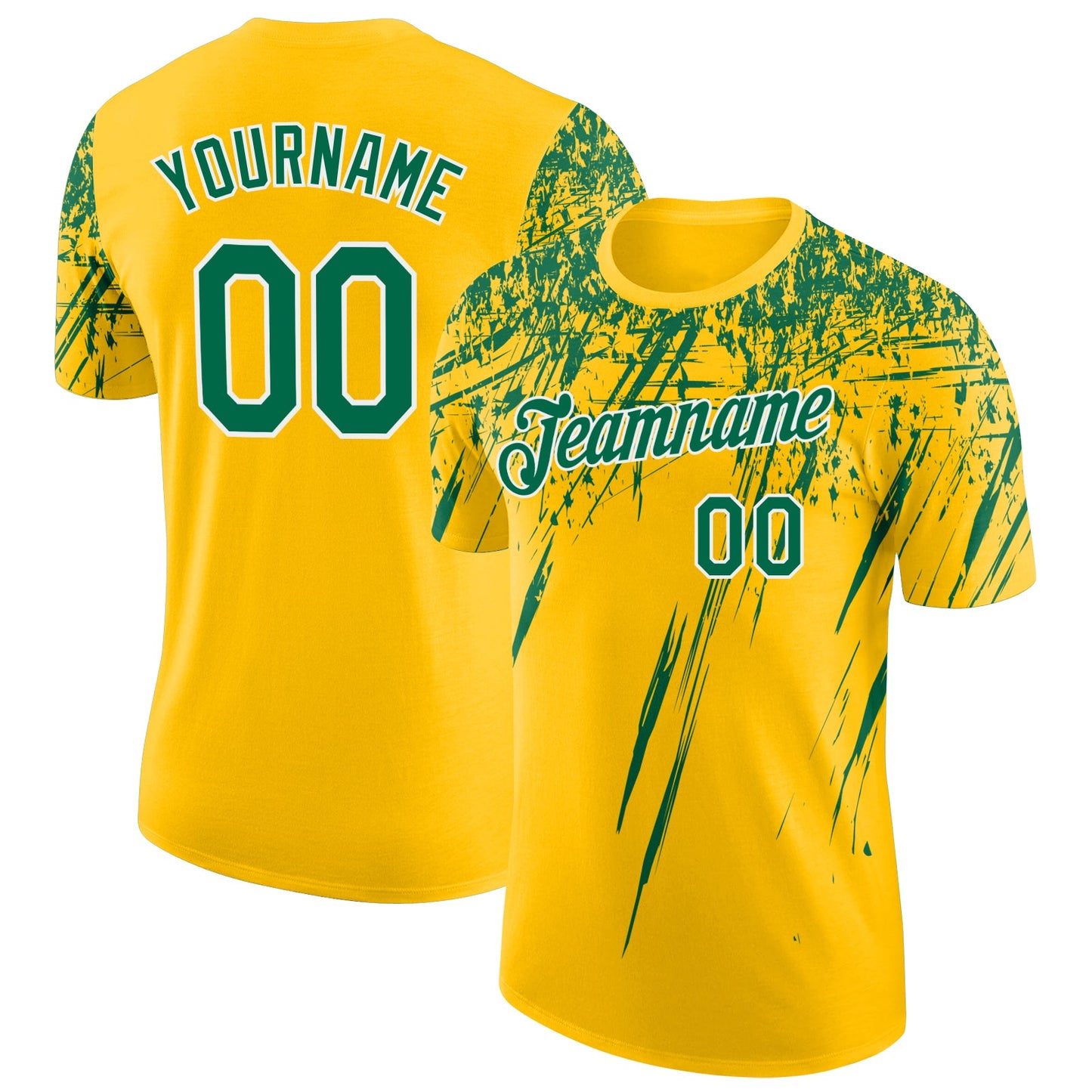 Custom Yellow Kelly Green-White Distressed Scratch Brush Stroke Performance T-Shirt - Main View