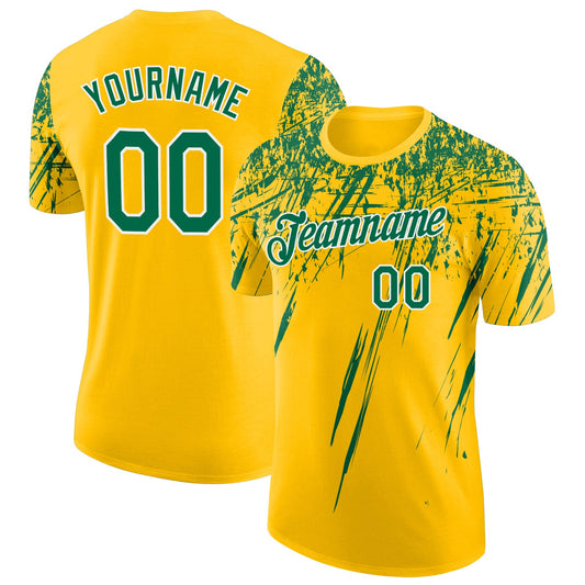 Custom Yellow Kelly Green-White Distressed Scratch Brush Stroke Performance T-Shirt - Main View