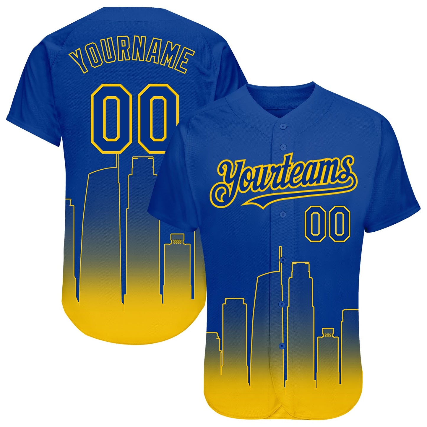 Custom Royal Yellow 3D Los Angeles City Edition Fade Fashion Authentic Baseball Jersey - Main View