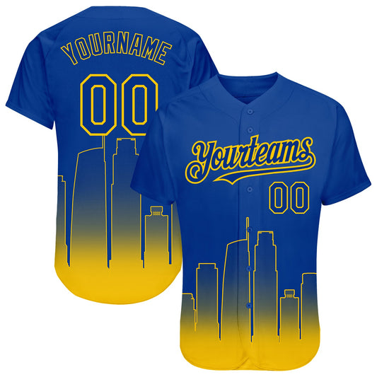 Custom Royal Yellow 3D Los Angeles City Edition Fade Fashion Authentic Baseball Jersey - Main View