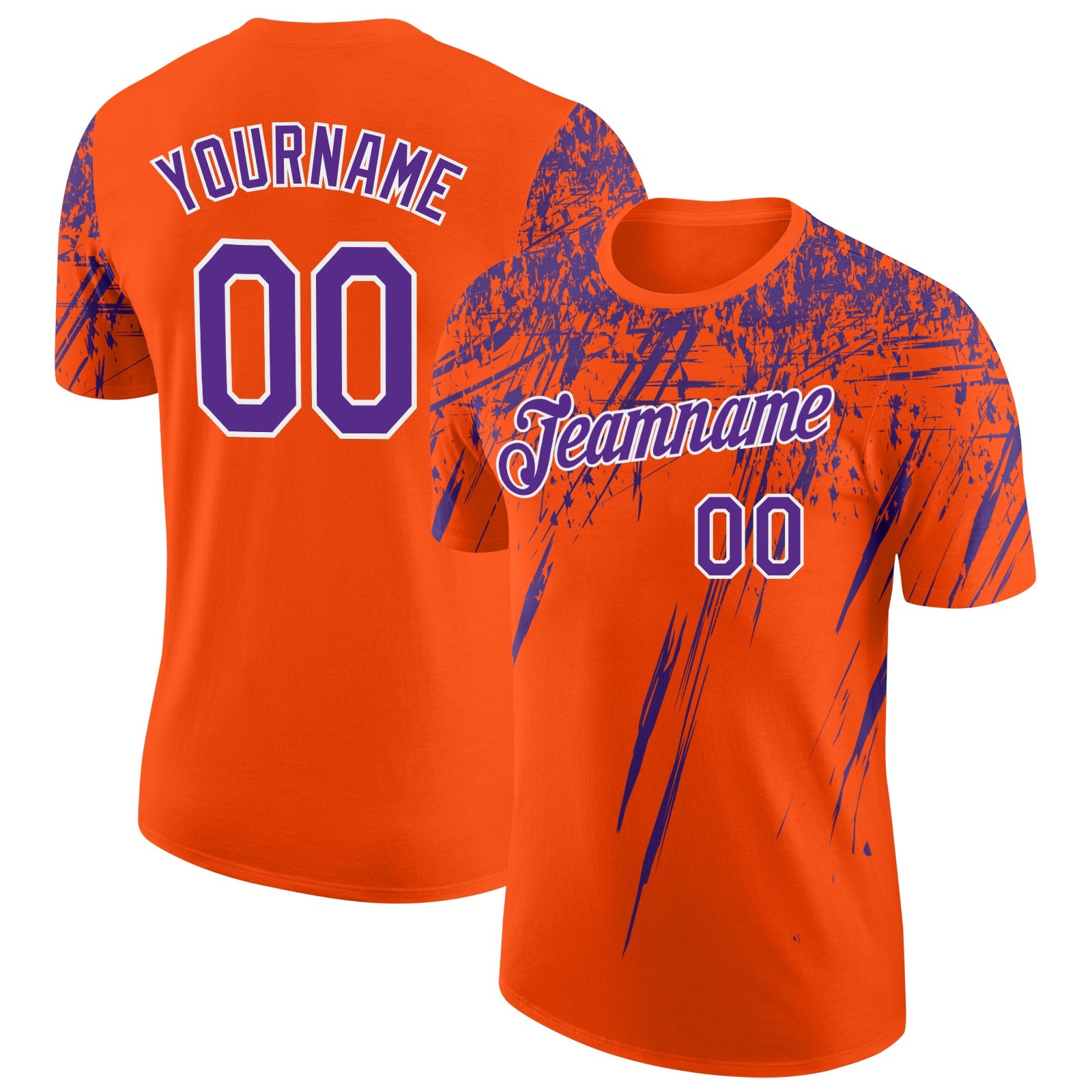 Custom Orange Purple-White Distressed Scratch Brush Stroke Performance T-Shirt - Main View