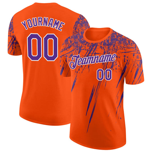 Custom Orange Purple-White Distressed Scratch Brush Stroke Performance T-Shirt - Main View