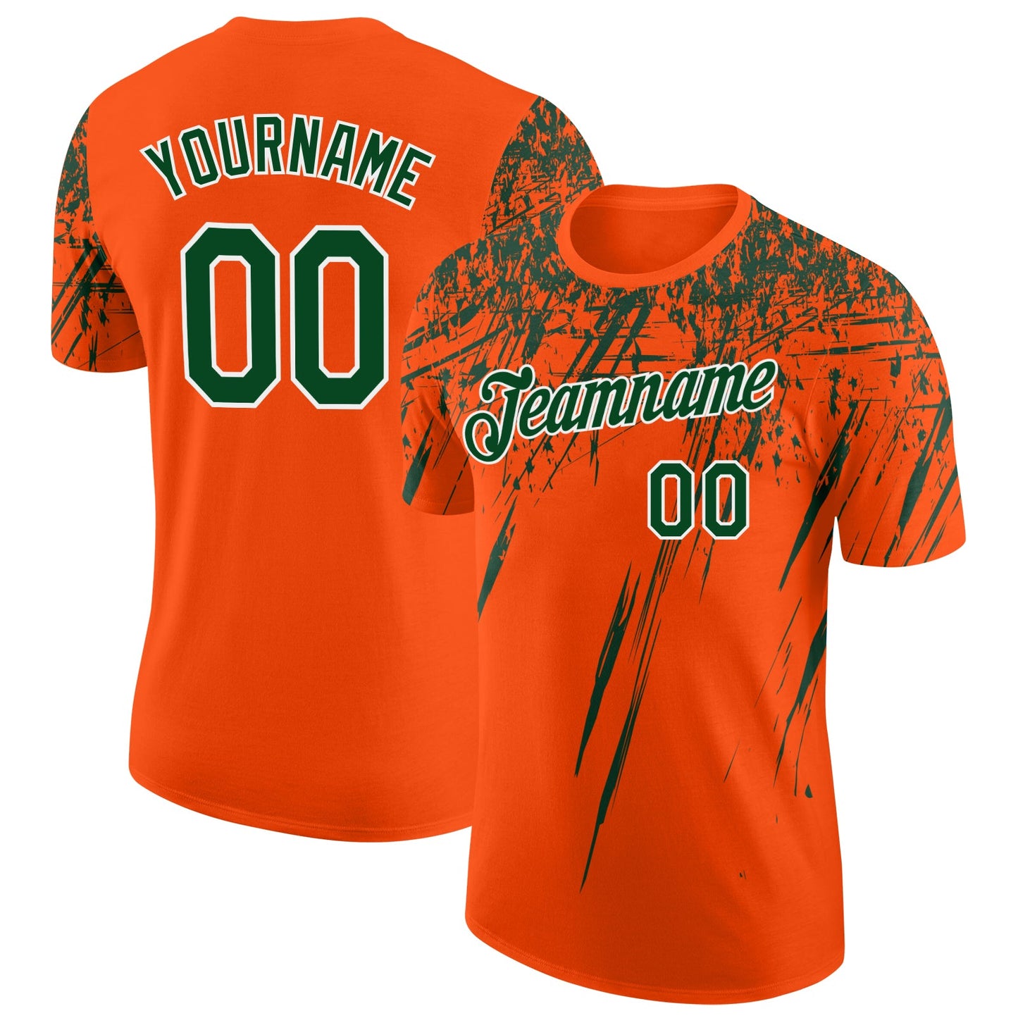Custom Orange Green-White Distressed Scratch Brush Stroke Performance T-Shirt - Main View