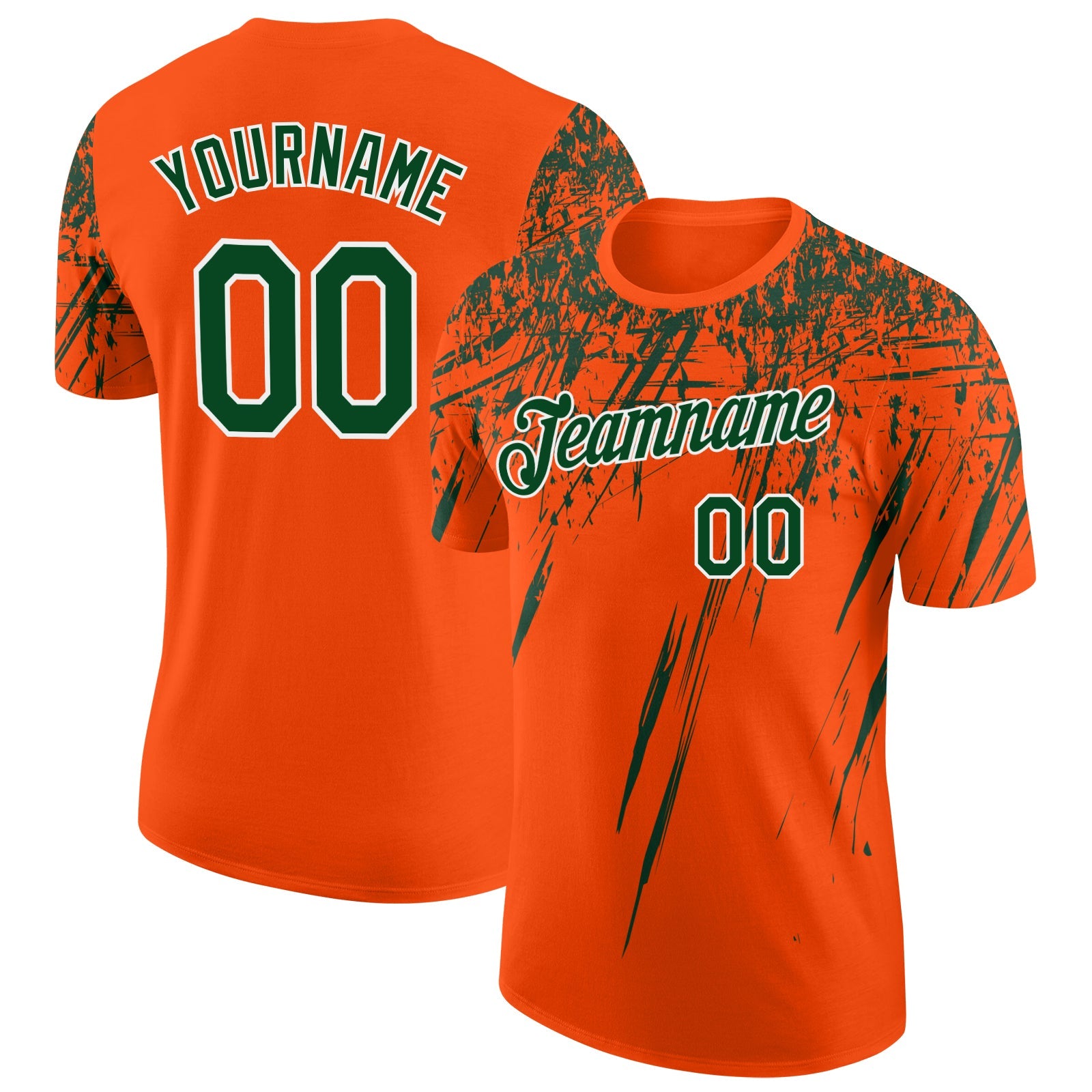 Custom Orange Green-White Distressed Scratch Brush Stroke Performance T-Shirt - Main View