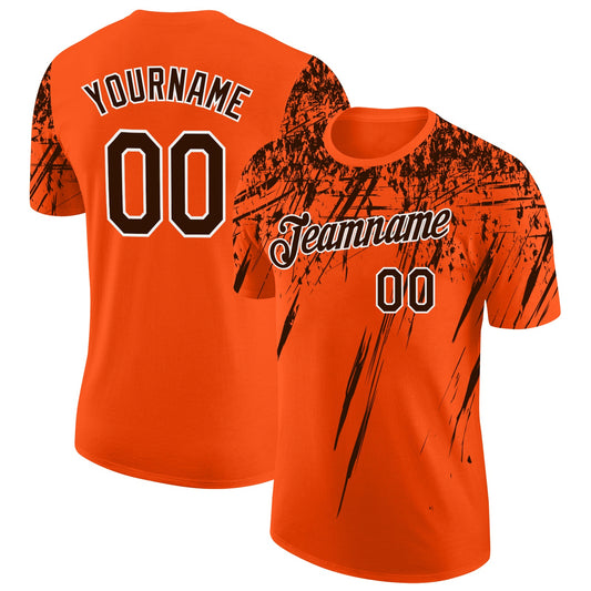 Custom Orange Brown-White Distressed Scratch Brush Stroke Performance T-Shirt - Main View