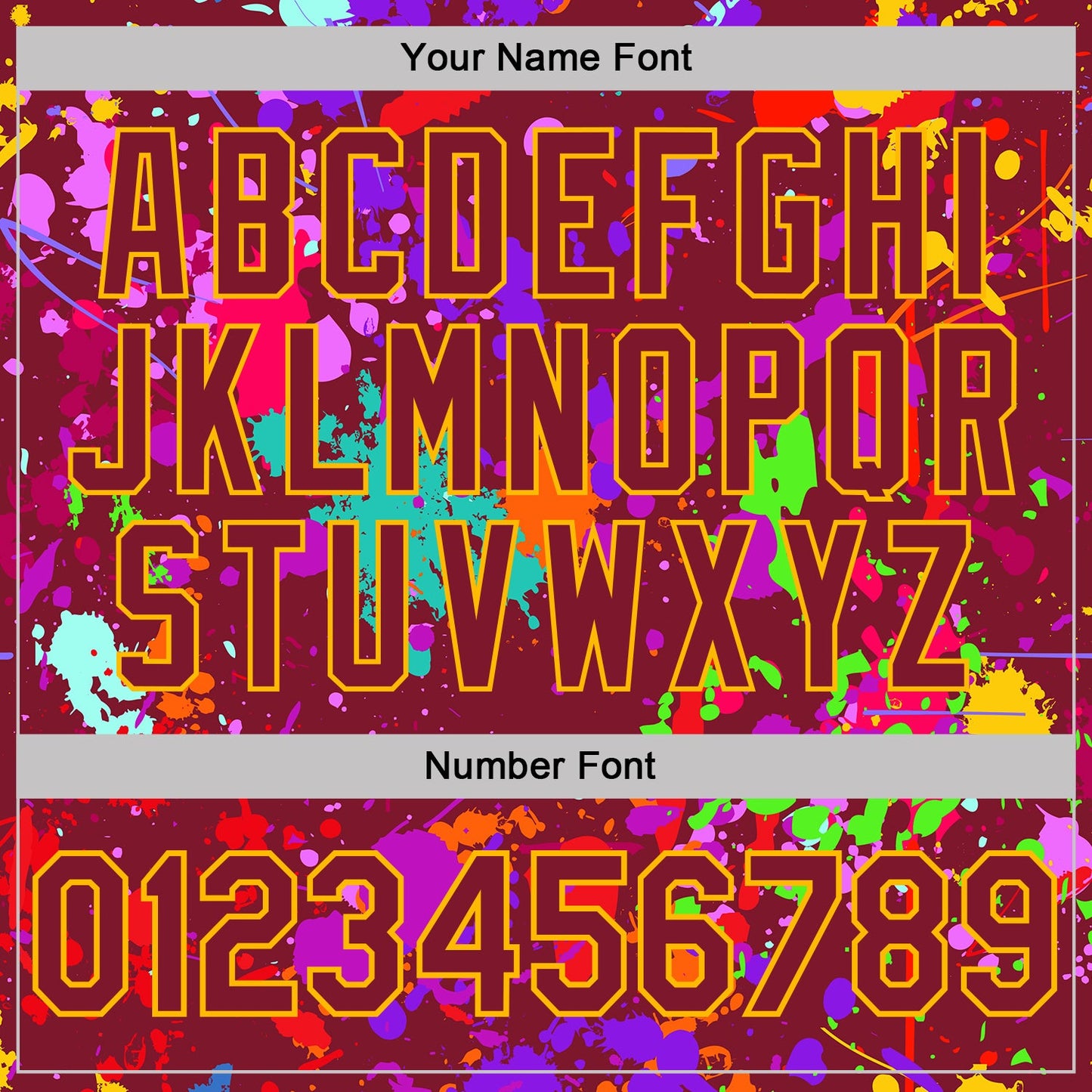 Custom Graffiti Pattern Crimson-Gold Vibrant Multicolor Paint Splatter Performance T-Shirt view 4
