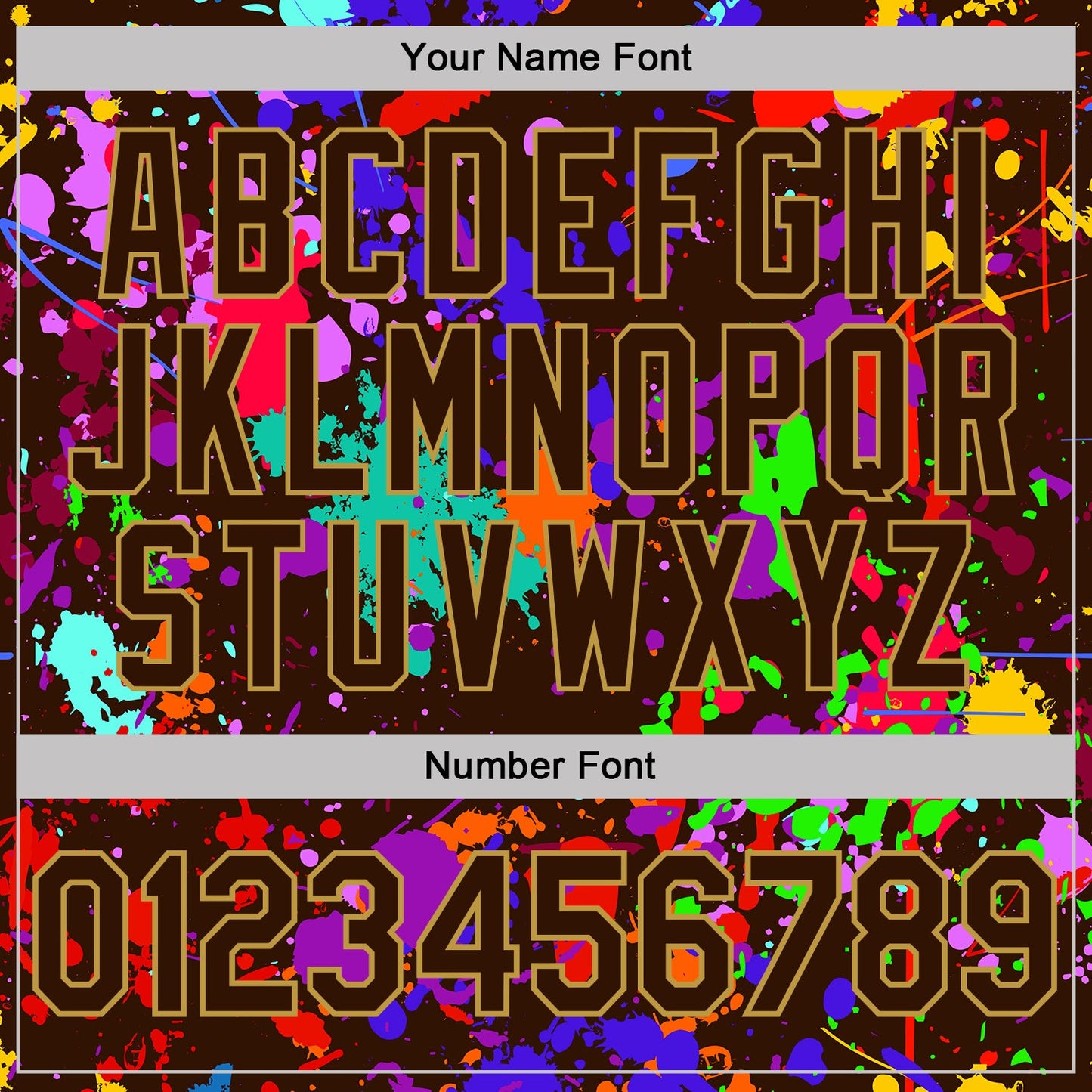 Custom Graffiti Pattern Brown-Old Gold Vibrant Multicolor Paint Splatter Performance T-Shirt view 4