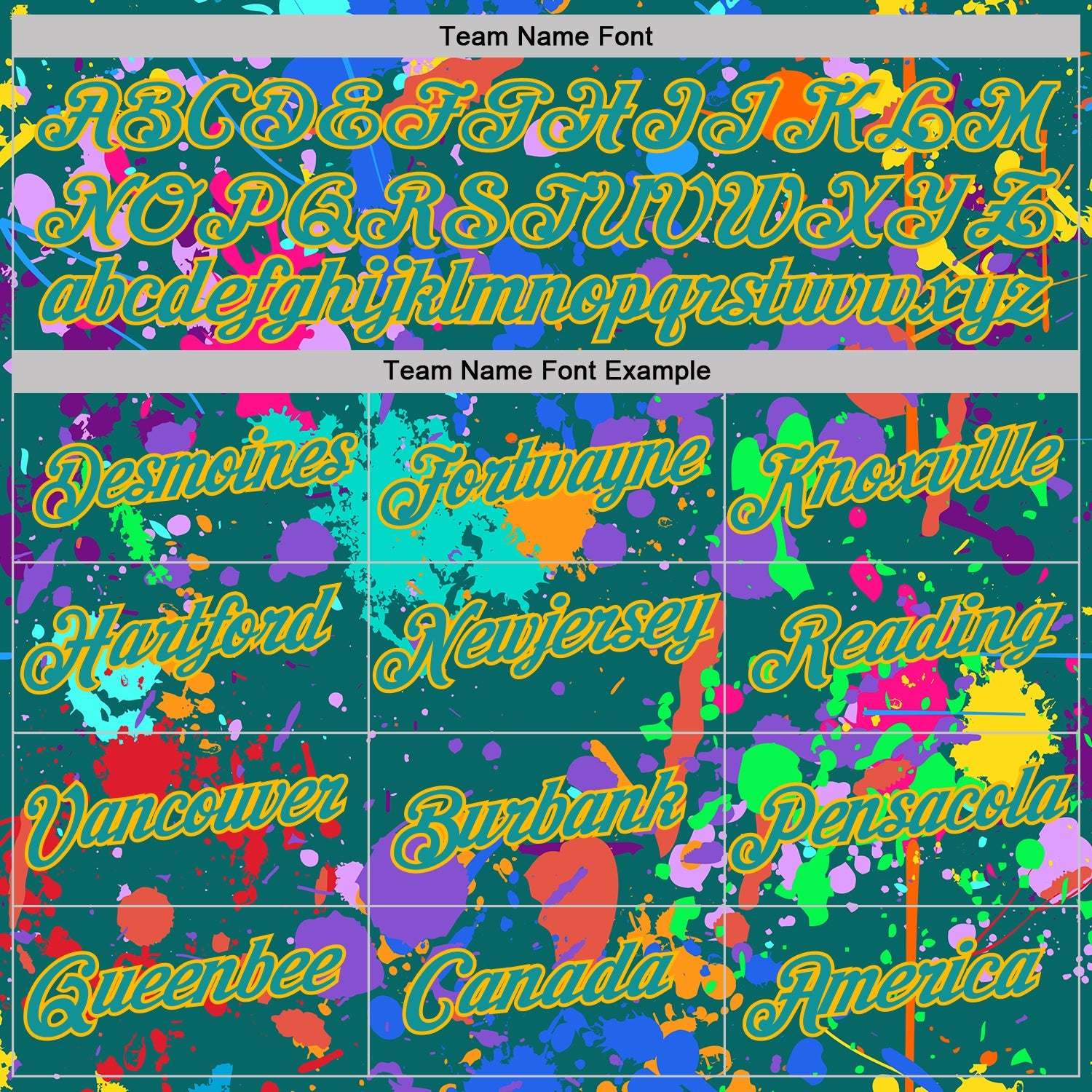 Custom Graffiti Pattern Teal-Gold Vibrant Multicolor Paint Splatter Performance T-Shirt view 3