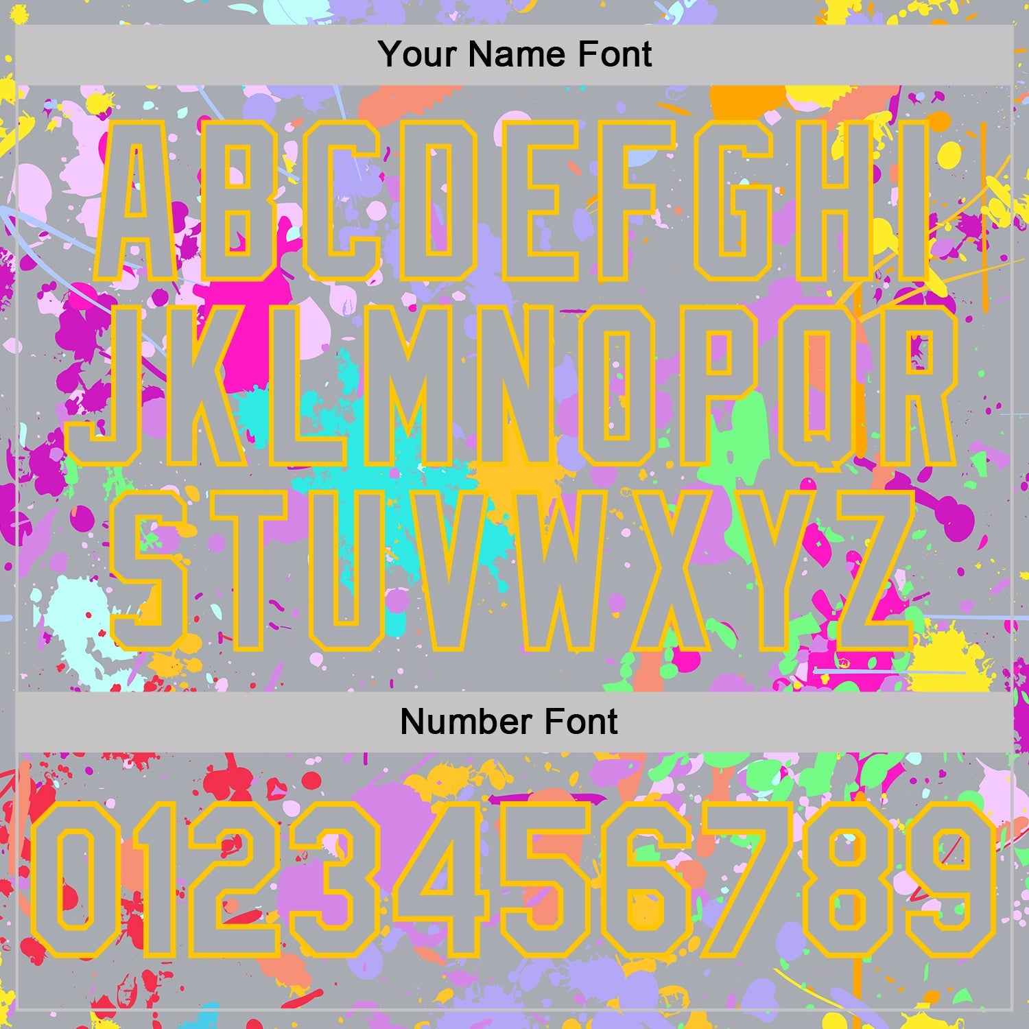 Custom Graffiti Pattern Gray-Yellow Vibrant Multicolor Paint Splatter Performance T-Shirt view 4