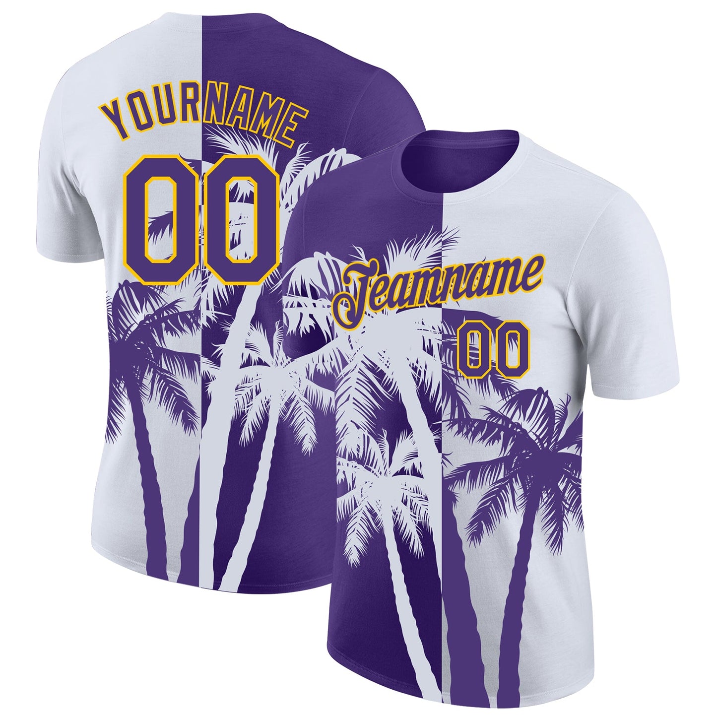 Custom White Purple-Yellow Hawaii Tropical Coastal Palm Trees Performance T-Shirt - Main View