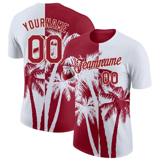 Custom White Crimson-Cream Hawaii Tropical Coastal Palm Trees Performance T-Shirt - Main View