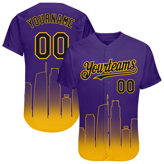 Custom Purple Black-Gold 3D Los Angeles City Edition Fade Fashion Authentic Baseball Jersey - Main View