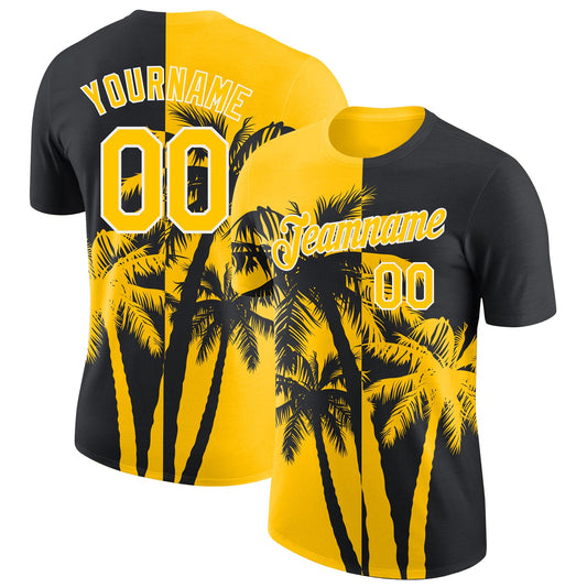 Custom Black Yellow-White Hawaii Tropical Coastal Palm Trees Performance T-Shirt - Main View