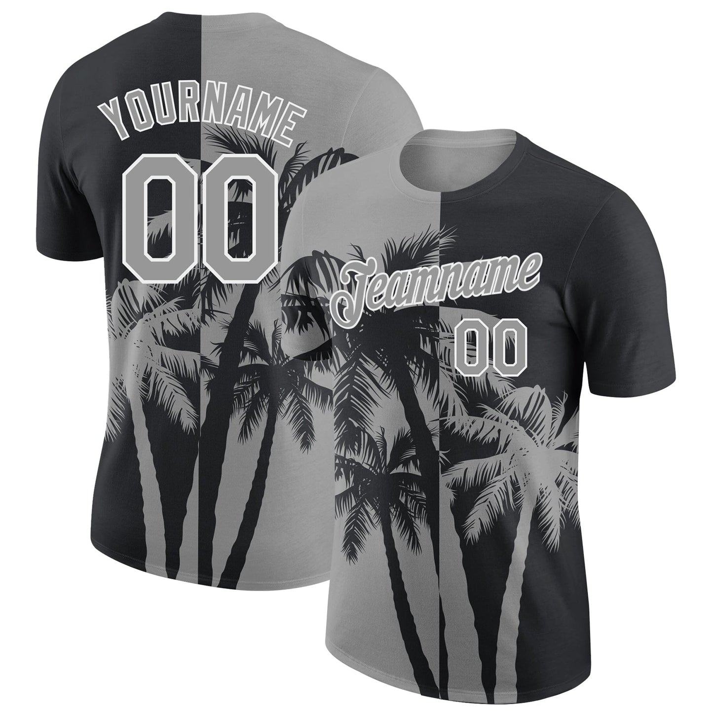 Custom Black Gray-White Hawaii Tropical Coastal Palm Trees Performance T-Shirt - Main View