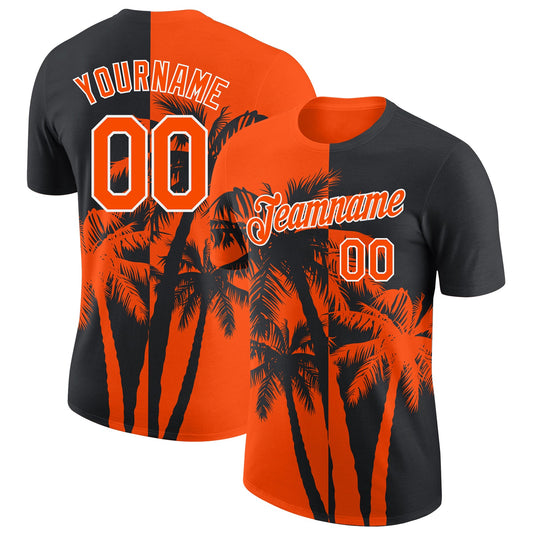 Custom Black Orange-White Hawaii Tropical Coastal Palm Trees Performance T-Shirt - Main View