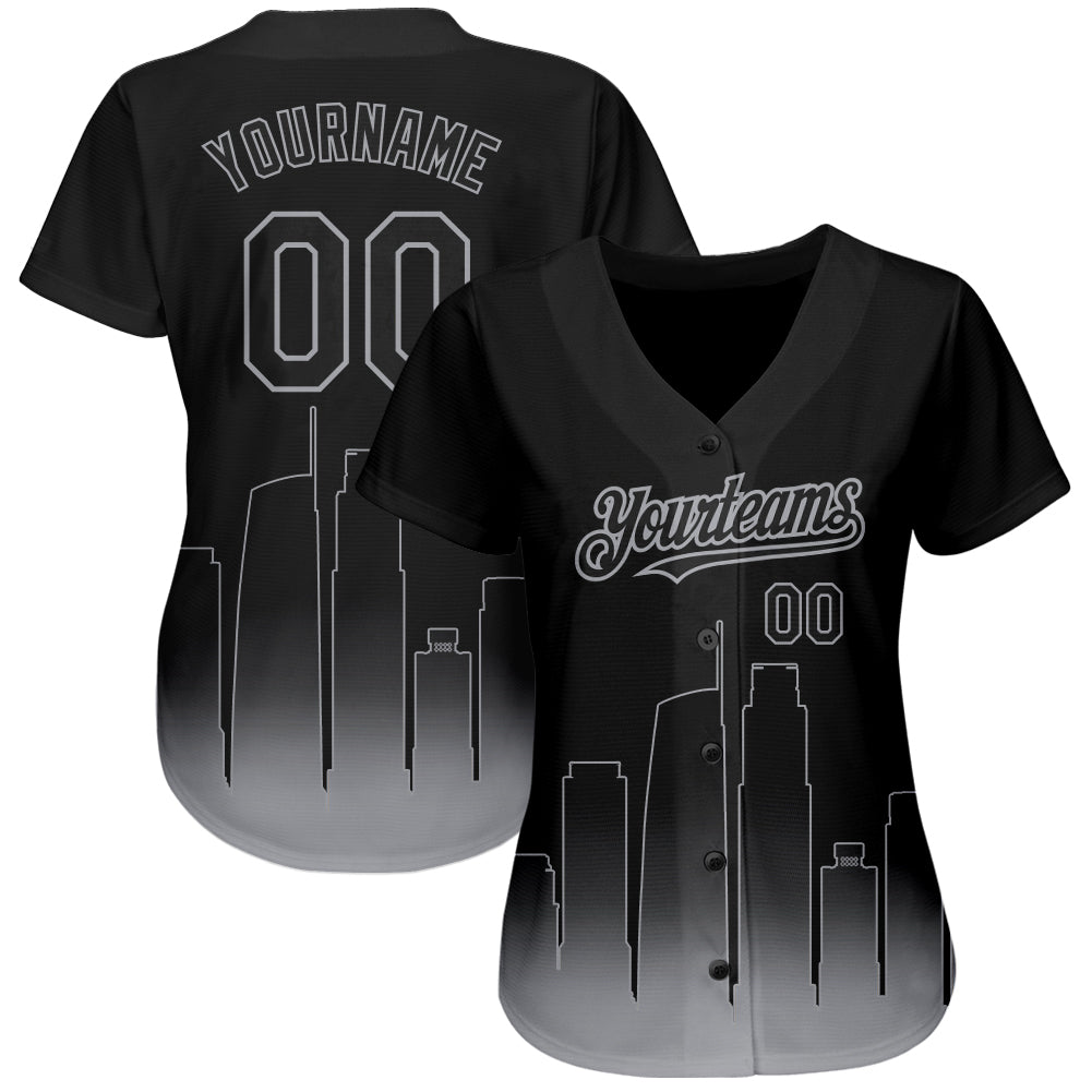 Custom Black-Gray 3D Los Angeles City Edition Fade Fashion Authentic Baseball Jersey view 2