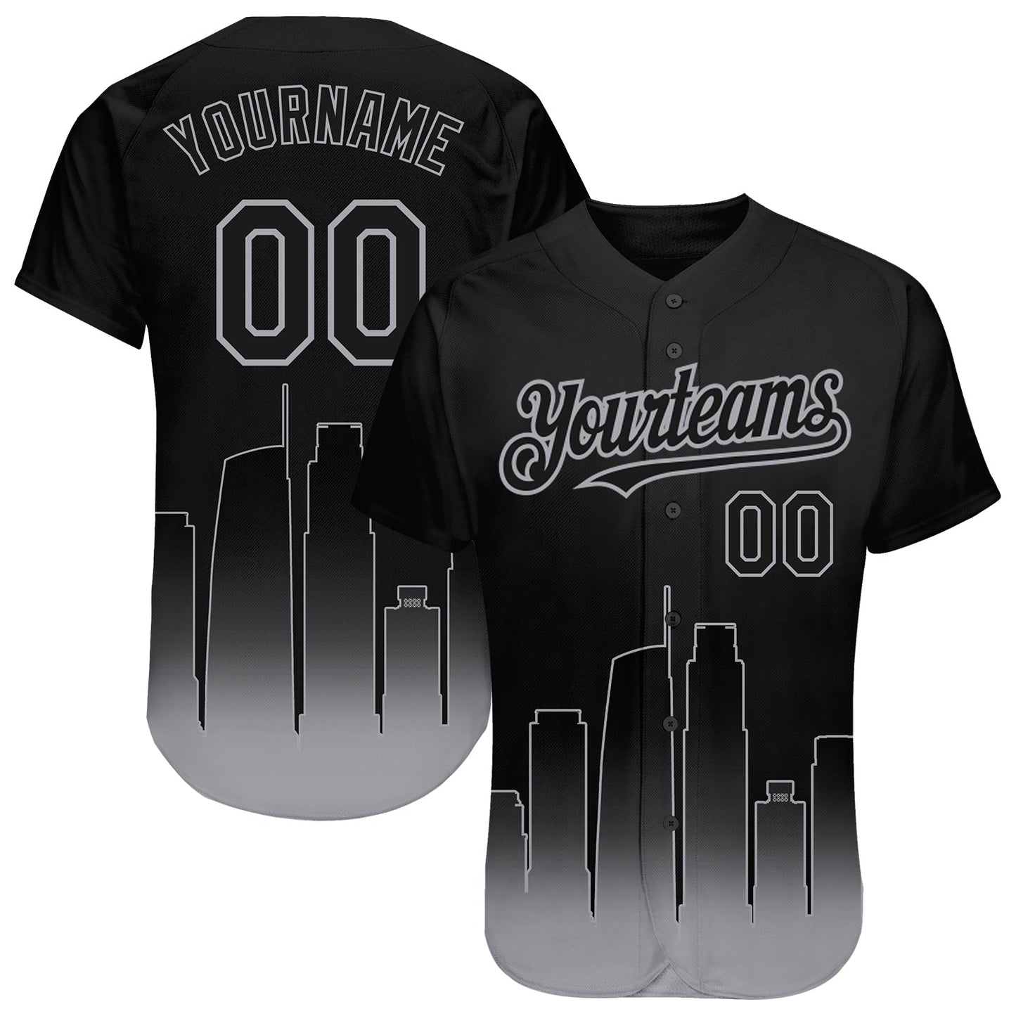Custom Black-Gray 3D Los Angeles City Edition Fade Fashion Authentic Baseball Jersey - Main View