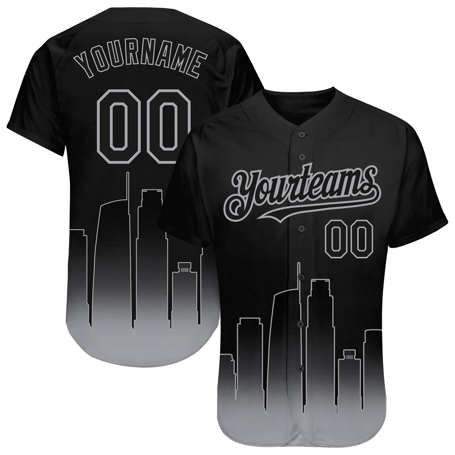 Custom Black-Gray 3D Los Angeles City Edition Fade Fashion Authentic Baseball Jersey - Main View