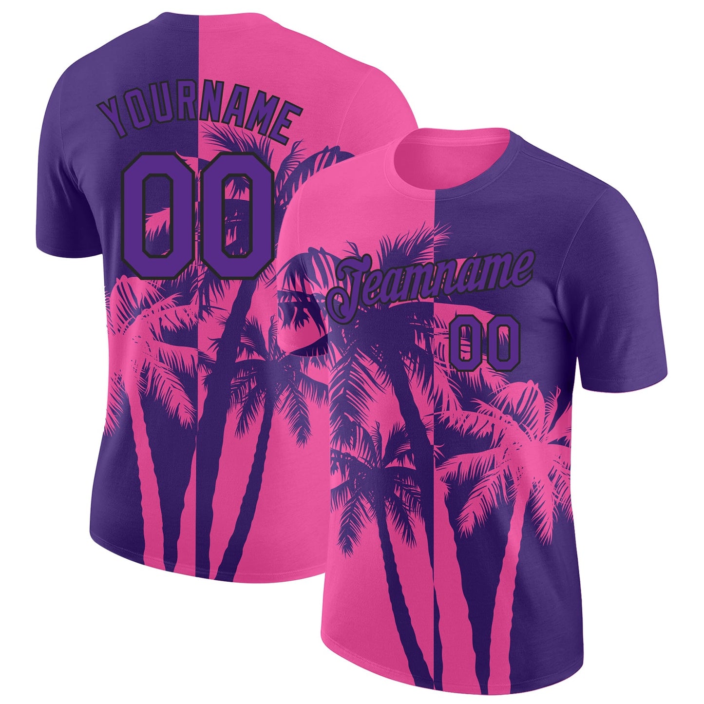 Custom Purple Pink-Black Hawaii Tropical Coastal Palm Trees Performance T-Shirt - Main View