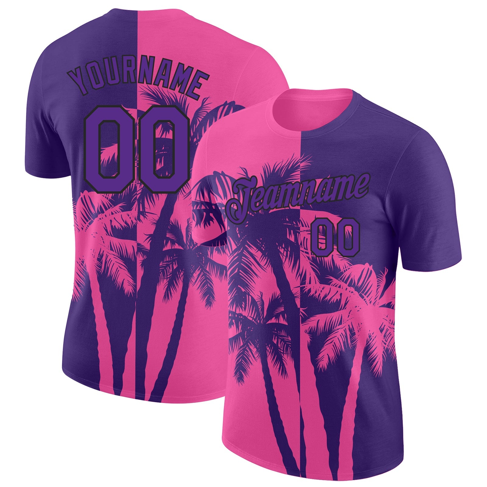 Custom Purple Pink-Black Hawaii Tropical Coastal Palm Trees Performance T-Shirt - Main View