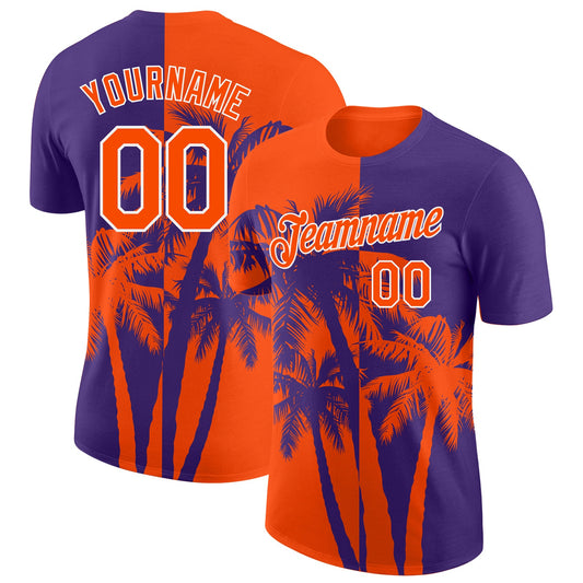 Custom Purple Orange-White Hawaii Tropical Coastal Palm Trees Performance T-Shirt - Main View
