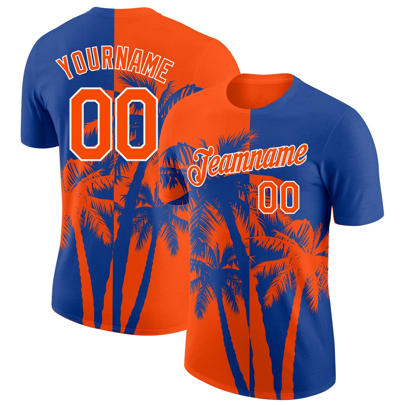 Custom Royal Orange-White Hawaii Tropical Coastal Palm Trees Performance T-Shirt - Main View