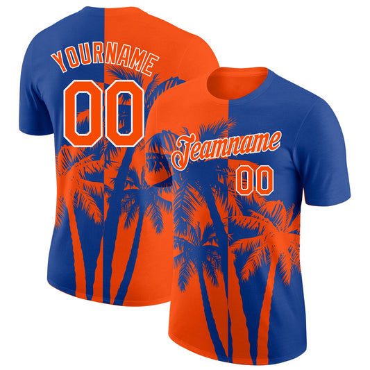 Custom Royal Orange-White Hawaii Tropical Coastal Palm Trees Performance T-Shirt - Main View