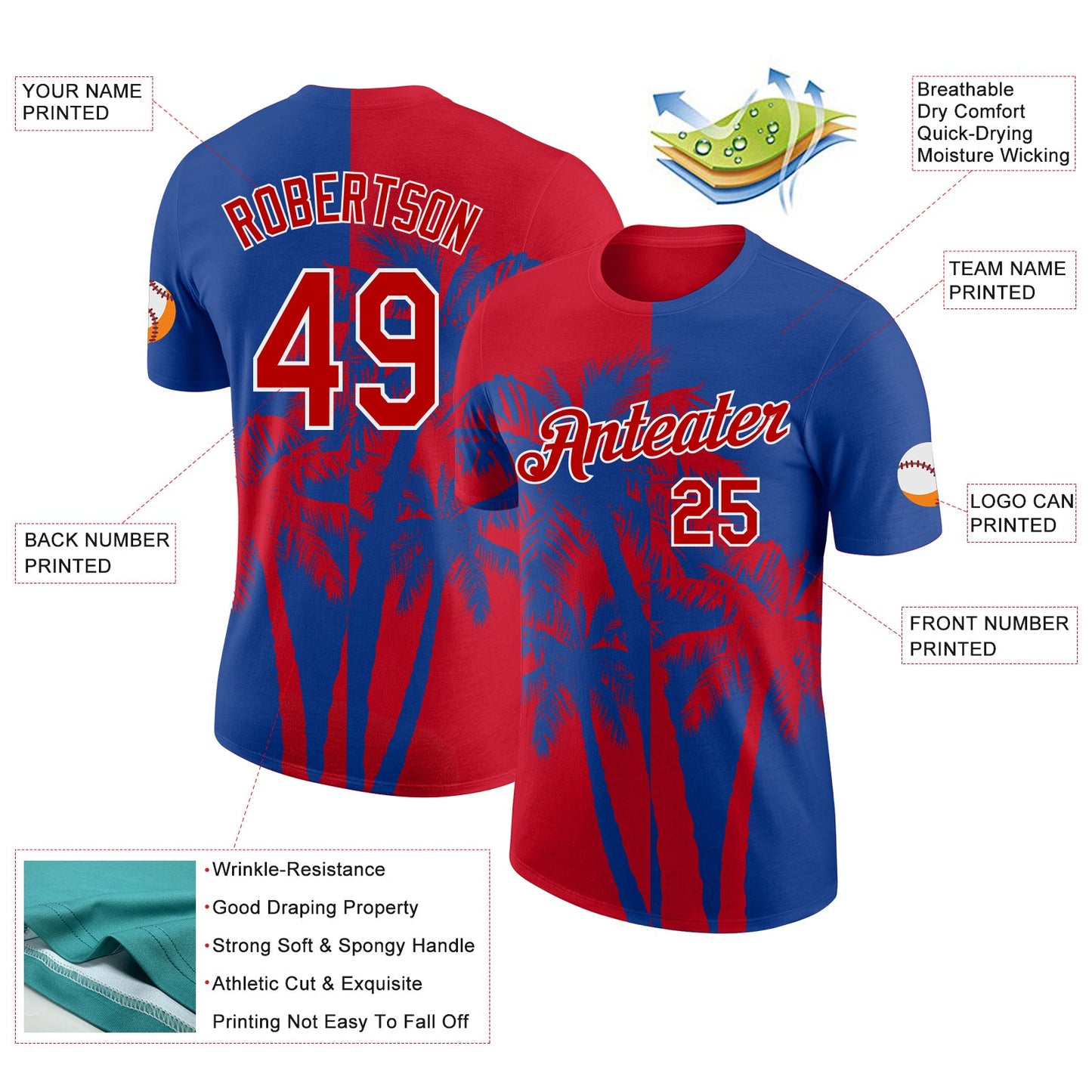 Custom Royal Red-White Hawaii Tropical Coastal Palm Trees Performance T-Shirt view 2