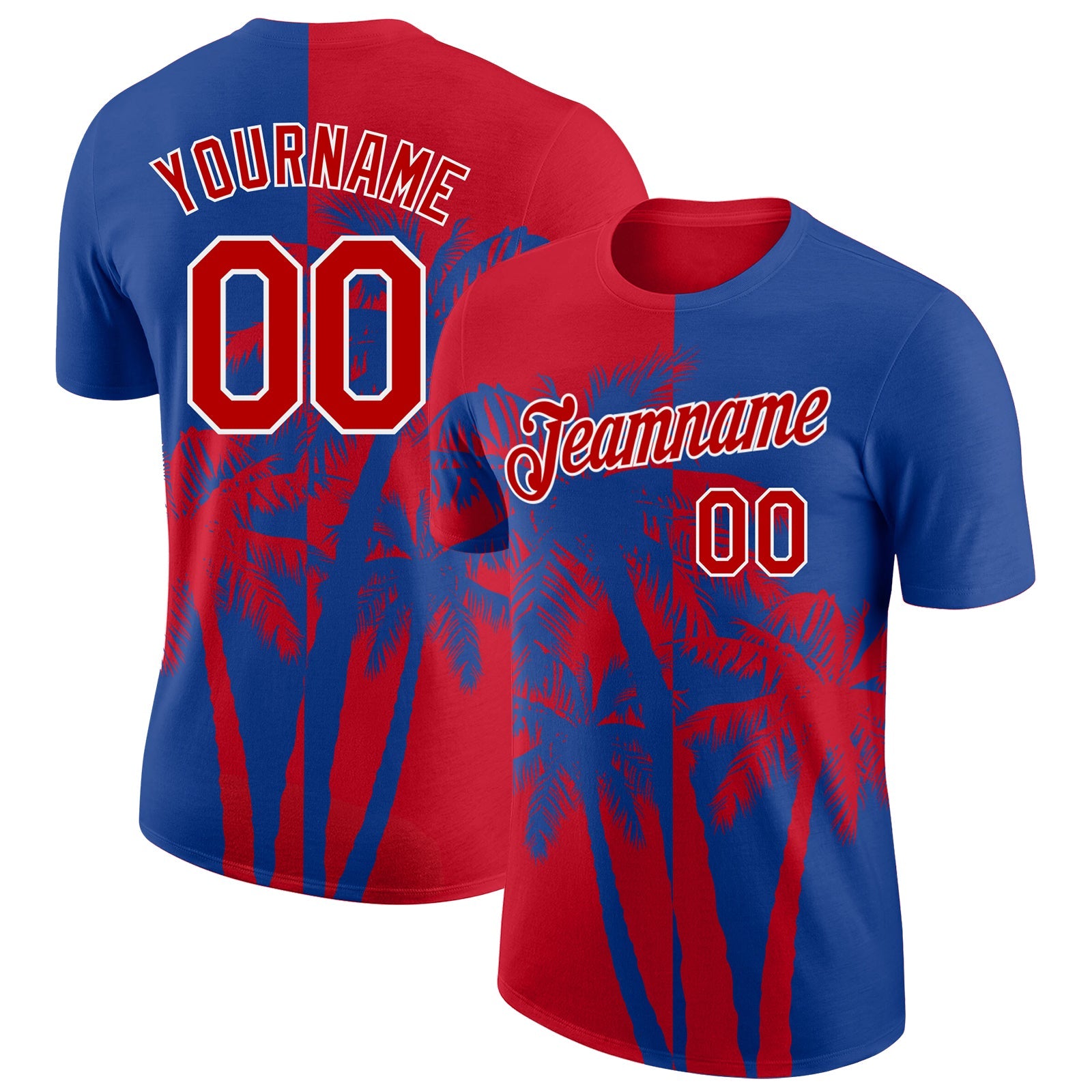 Custom Royal Red-White Hawaii Tropical Coastal Palm Trees Performance T-Shirt - Main View