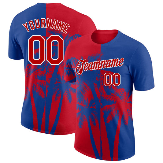 Custom Royal Red-White Hawaii Tropical Coastal Palm Trees Performance T-Shirt - Main View