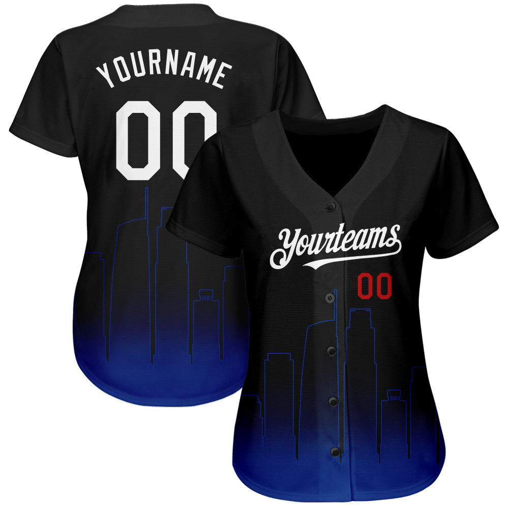 Custom Black White Royal-Red 3D Los Angeles City Edition Fade Fashion Authentic Baseball Jersey view 2