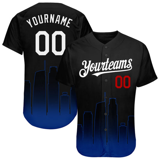 Custom Black White Royal-Red 3D Los Angeles City Edition Fade Fashion Authentic Baseball Jersey - Main View