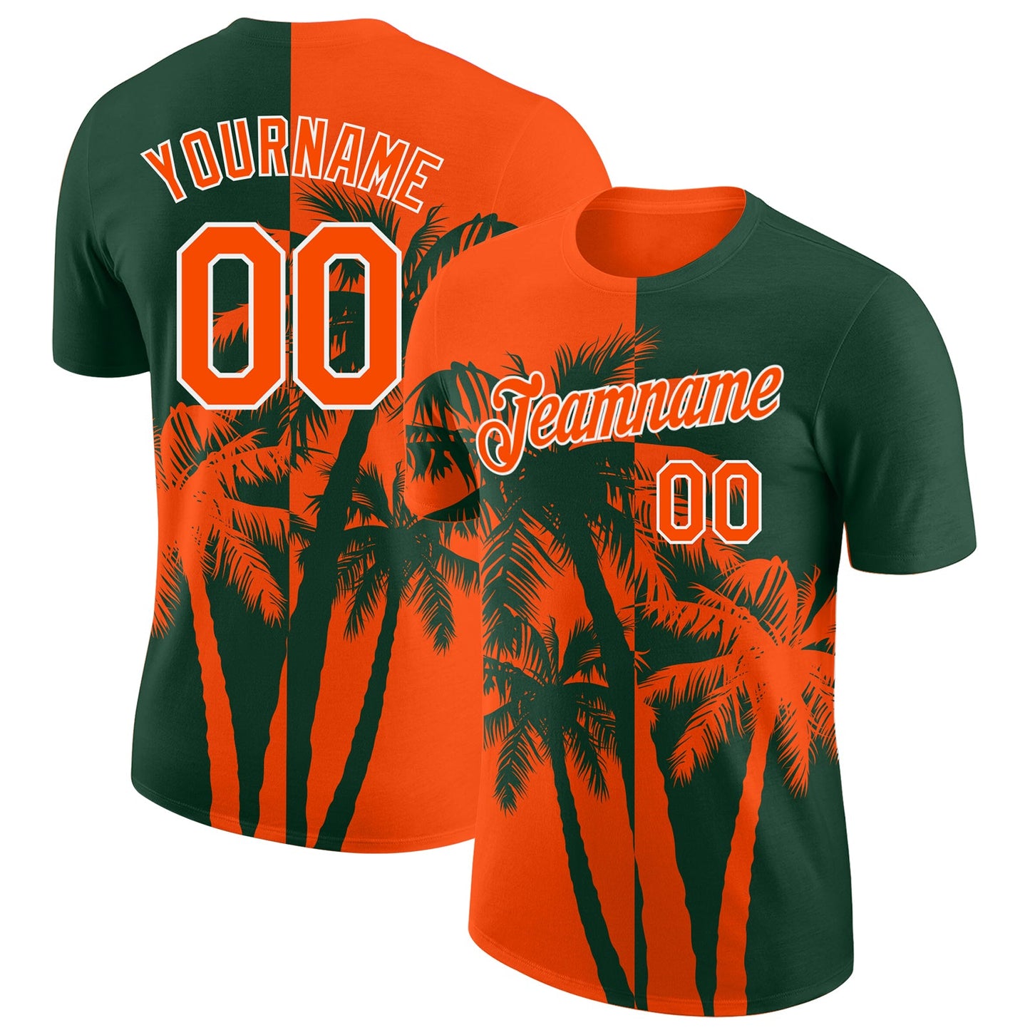 Custom Green Orange-White Hawaii Tropical Coastal Palm Trees Performance T-Shirt - Main View