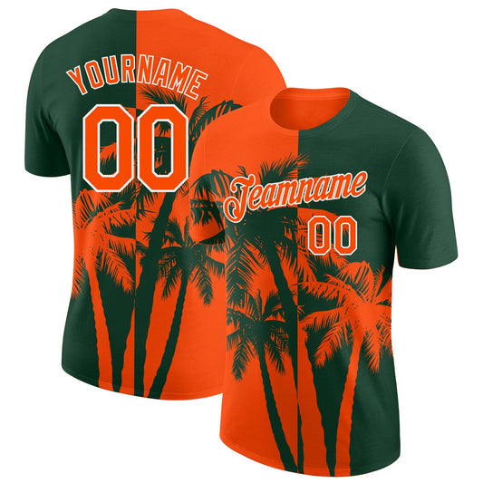 Custom Green Orange-White Hawaii Tropical Coastal Palm Trees Performance T-Shirt - Main View
