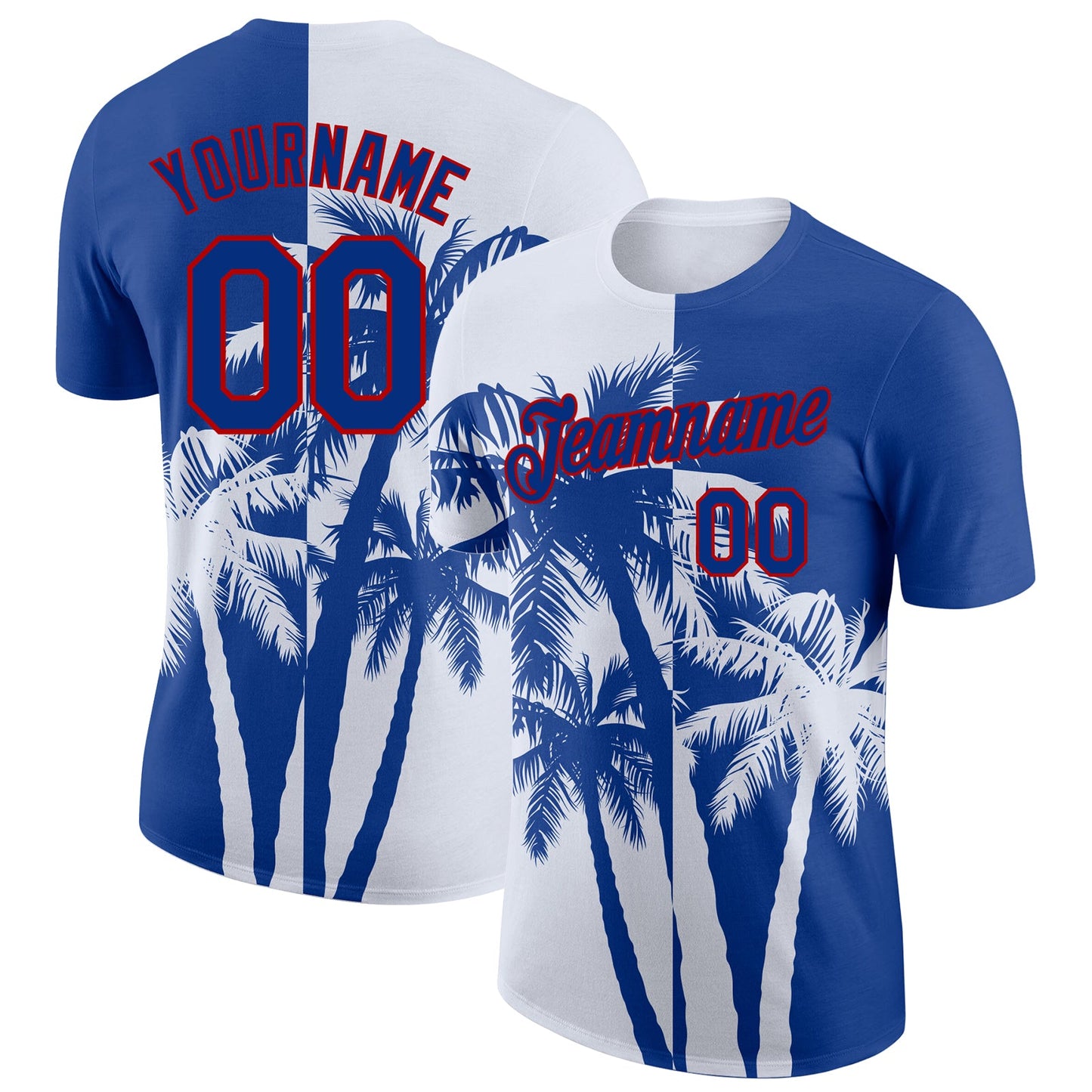 Custom Royal White-Red Hawaii Tropical Coastal Palm Trees Performance T-Shirt - Main View