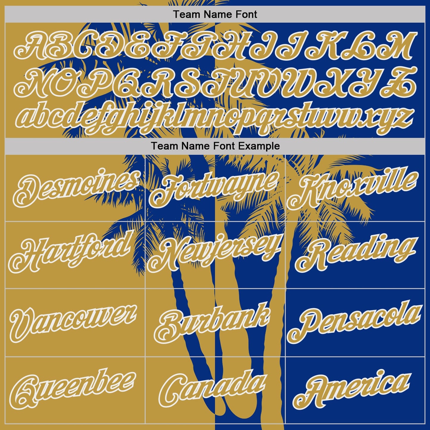 Custom Royal Old Gold-White Hawaii Tropical Coastal Palm Trees Performance T-Shirt view 3