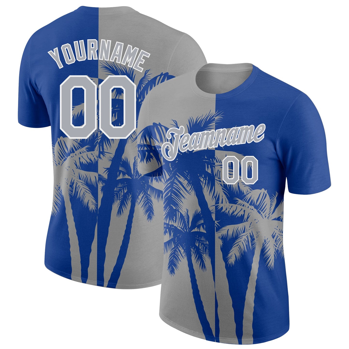 Custom Royal Gray-White Hawaii Tropical Coastal Palm Trees Performance T-Shirt - Main View