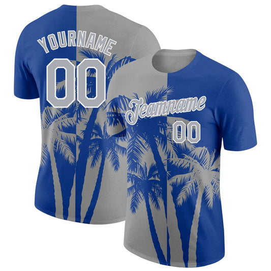 Custom Royal Gray-White Hawaii Tropical Coastal Palm Trees Performance T-Shirt - Main View