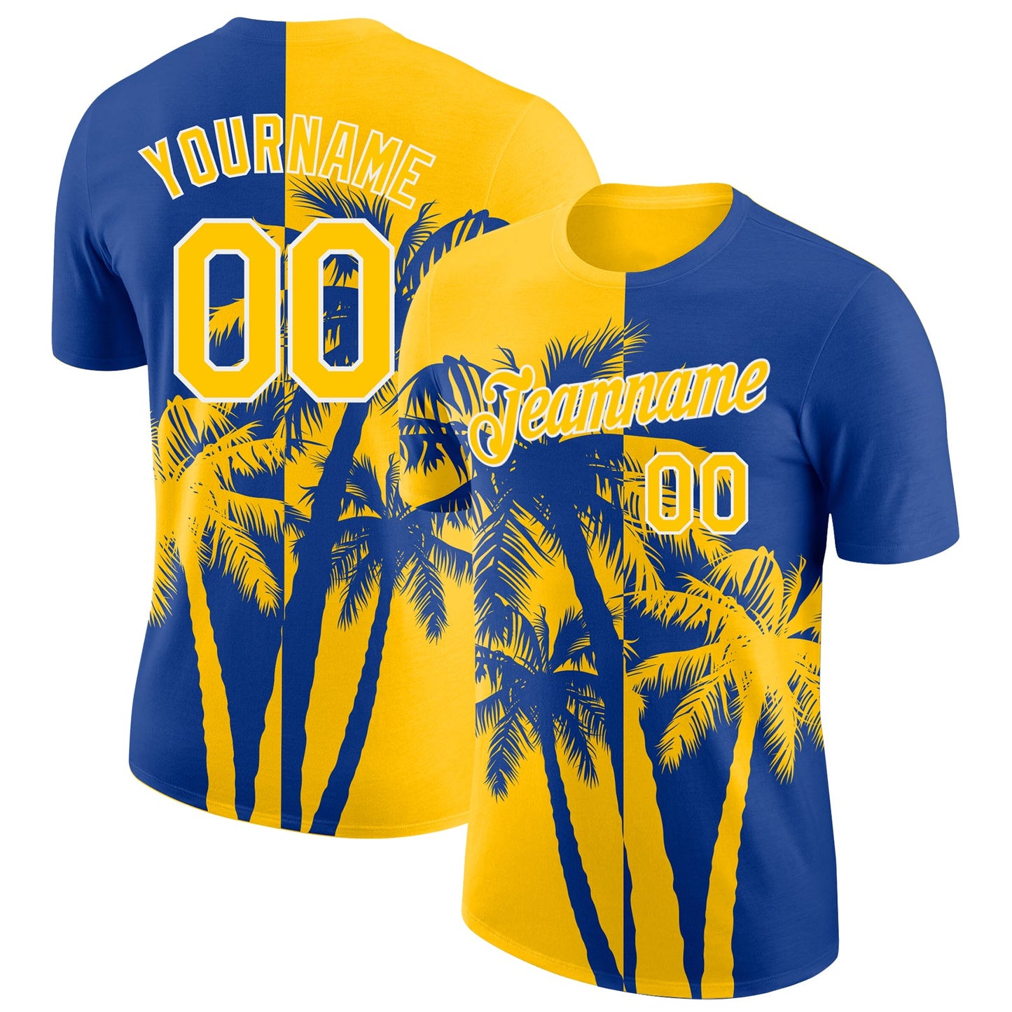 Custom Royal Yellow-White Hawaii Tropical Coastal Palm Trees Performance T-Shirt - Main View