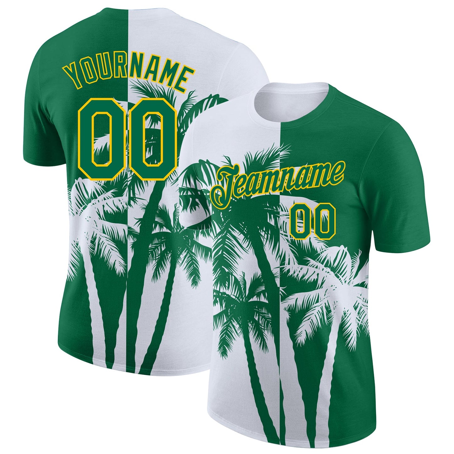 Custom Kelly Green White-Yellow Hawaii Tropical Coastal Palm Trees Performance T-Shirt - Main View