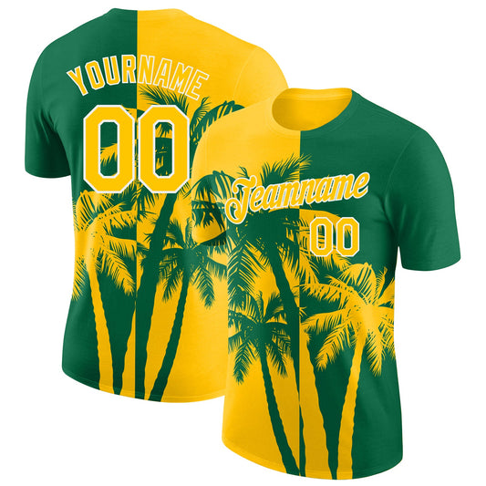 Custom Kelly Green Yellow-White Hawaii Tropical Coastal Palm Trees Performance T-Shirt - Main View