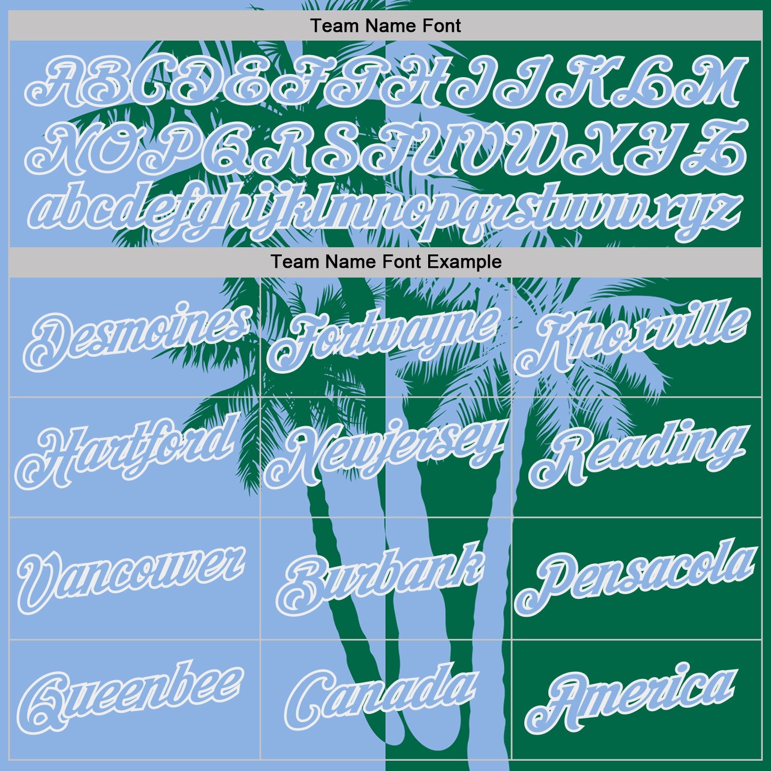 Custom Kelly Green Light Blue-White Hawaii Tropical Coastal Palm Trees Performance T-Shirt view 3