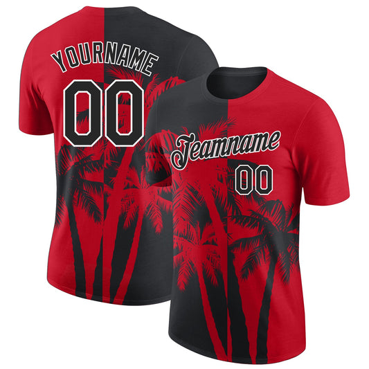 Custom Red Black-White Hawaii Tropical Coastal Palm Trees Performance T-Shirt - Main View