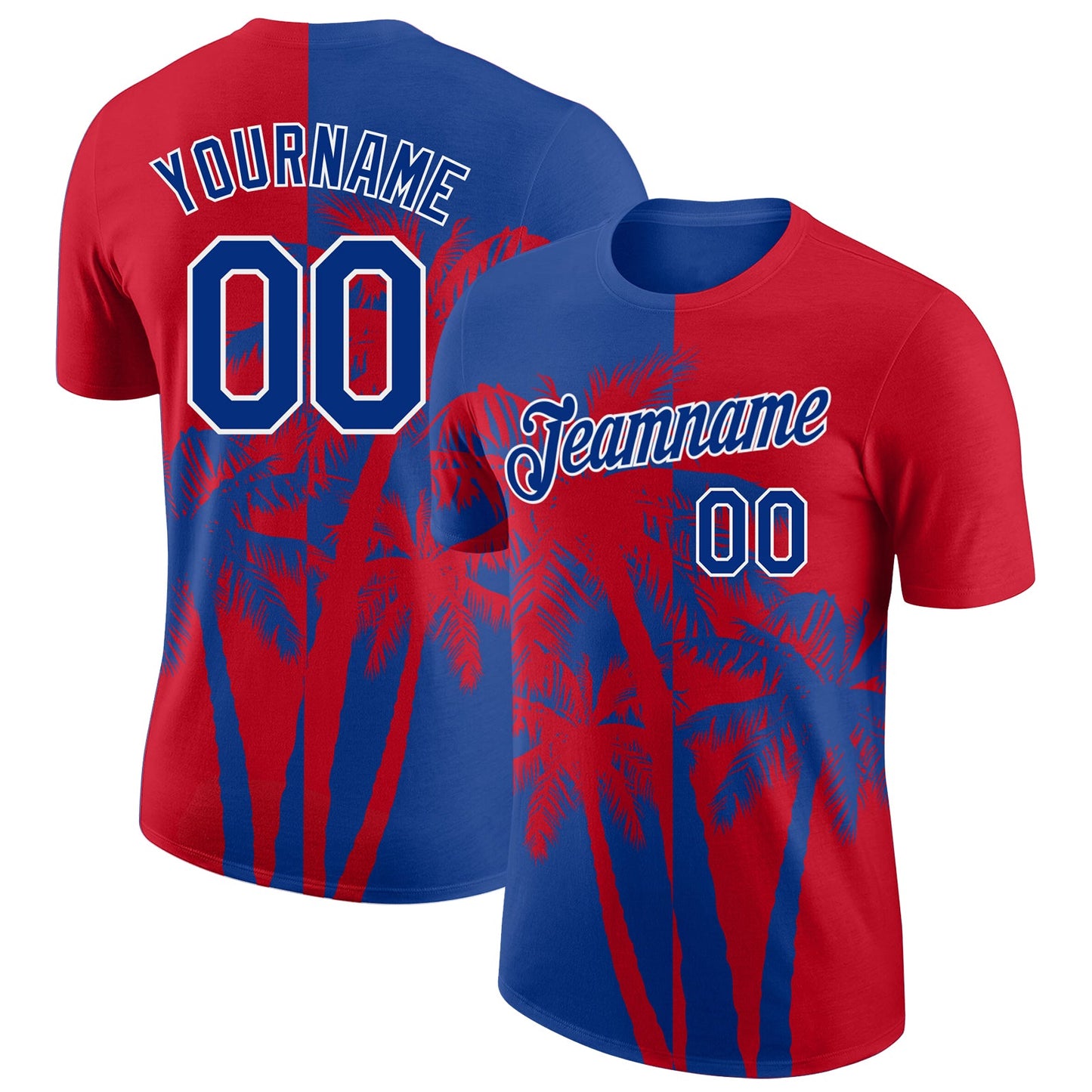 Custom Red Royal-White Hawaii Tropical Coastal Palm Trees Performance T-Shirt - Main View