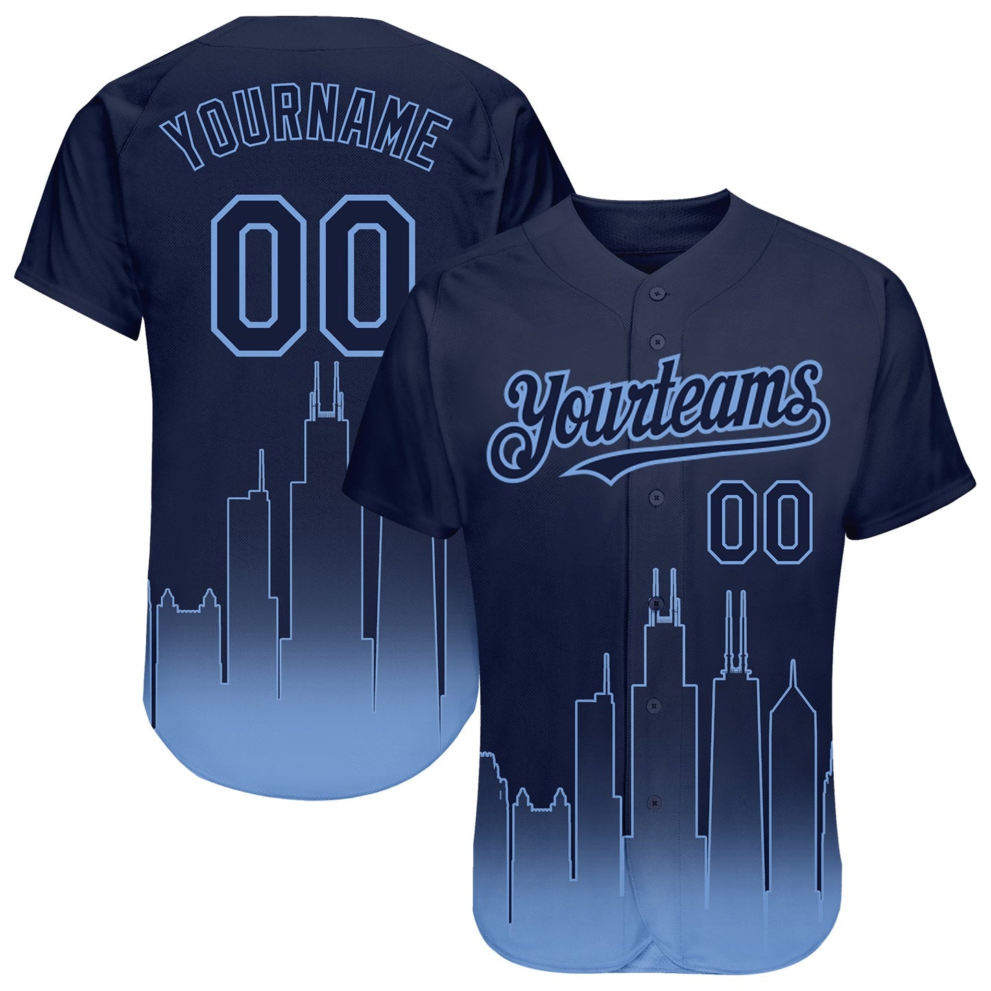 Custom Navy Light Blue 3D Chicago City Edition Fade Fashion Authentic Baseball Jersey - Main View