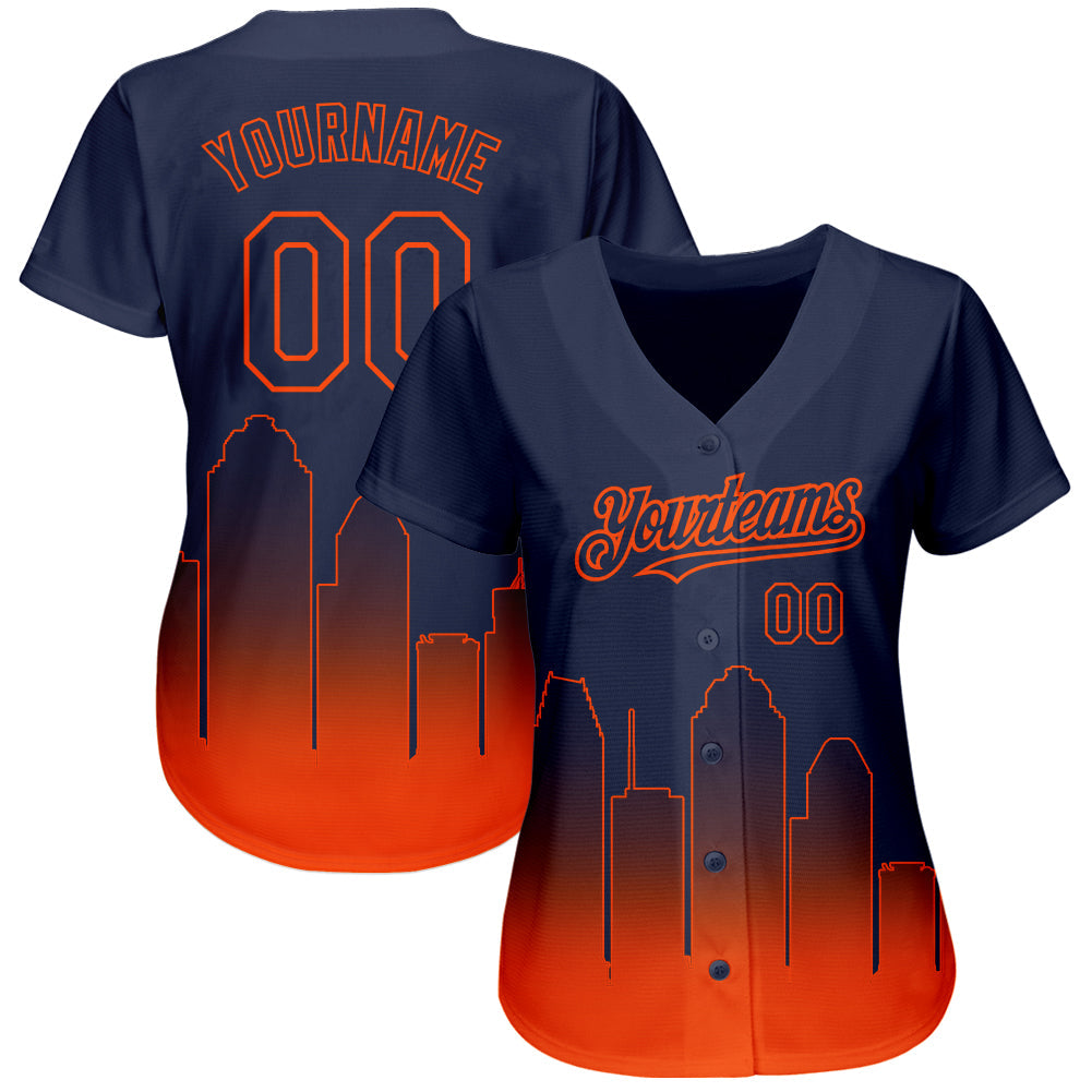 Custom Navy Orange 3D Houston City Edition Fade Fashion Authentic Baseball Jersey view 2