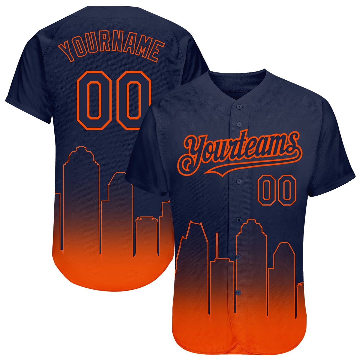 Custom Navy Orange 3D Houston City Edition Fade Fashion Authentic Baseball Jersey - Main View
