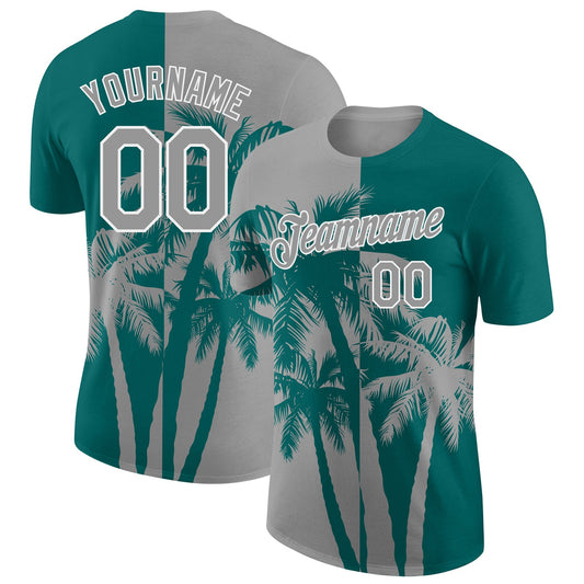 Custom Teal Gray-White Hawaii Tropical Coastal Palm Trees Performance T-Shirt - Main View