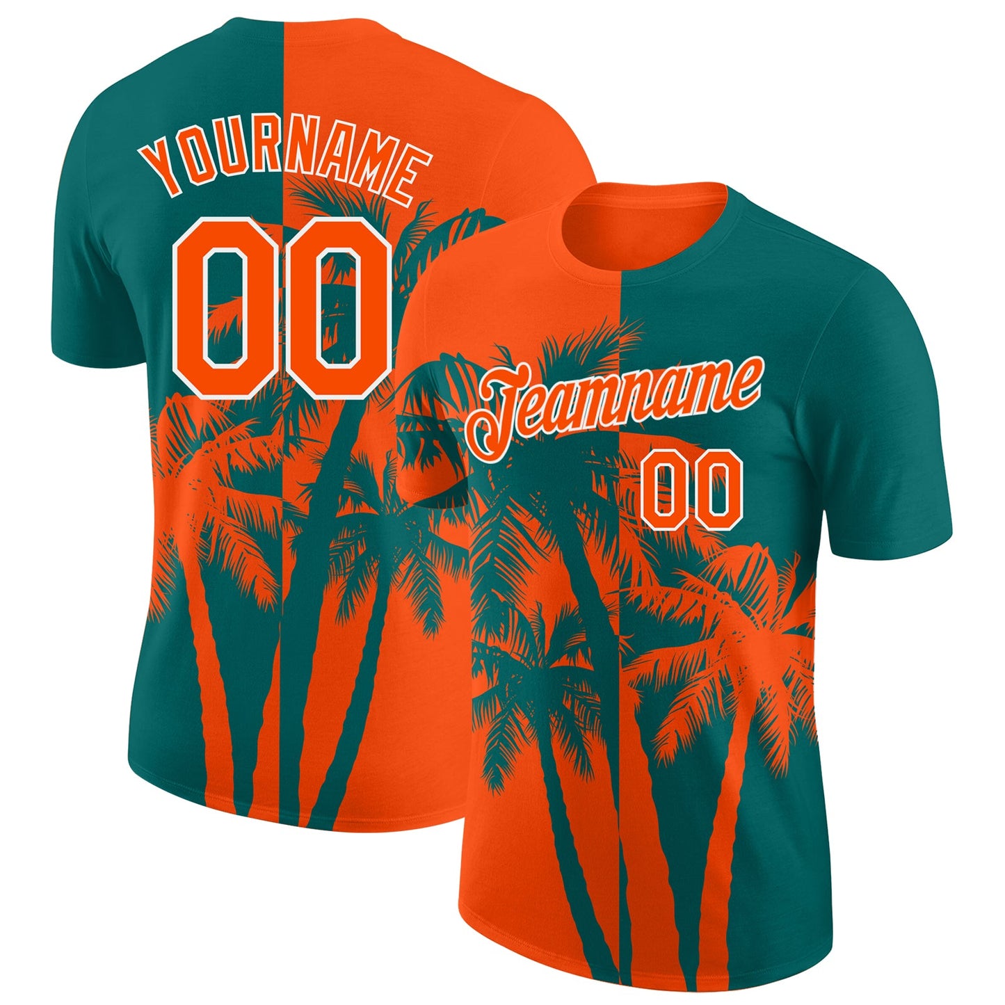 Custom Teal Orange-White Hawaii Tropical Coastal Palm Trees Performance T-Shirt - Main View